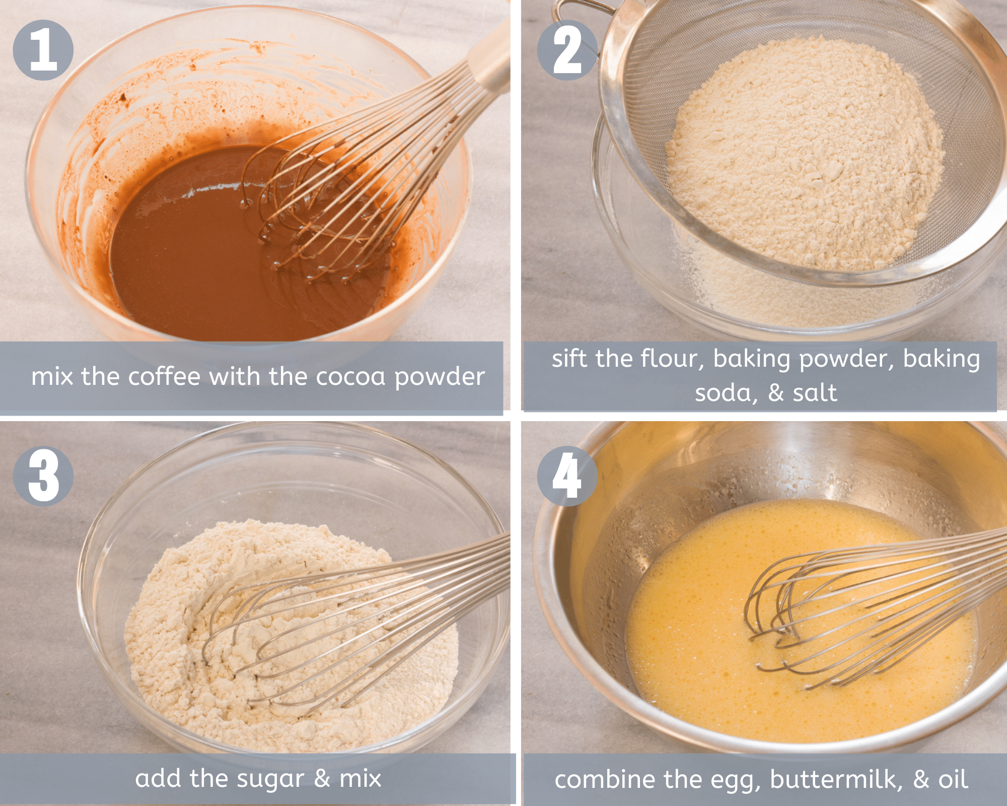 steps 1 to 4 for chocolate cupcakes