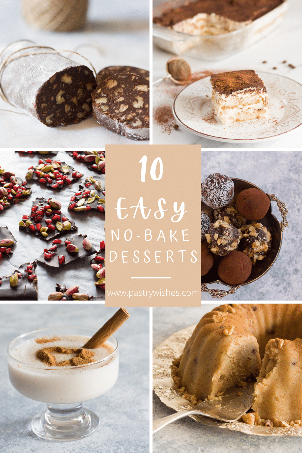 a collage of six photos of easy no bake desserts