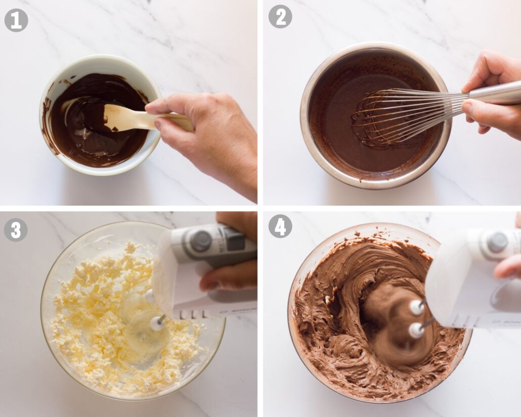 double chocolate cream cheese frosting steps 1-4