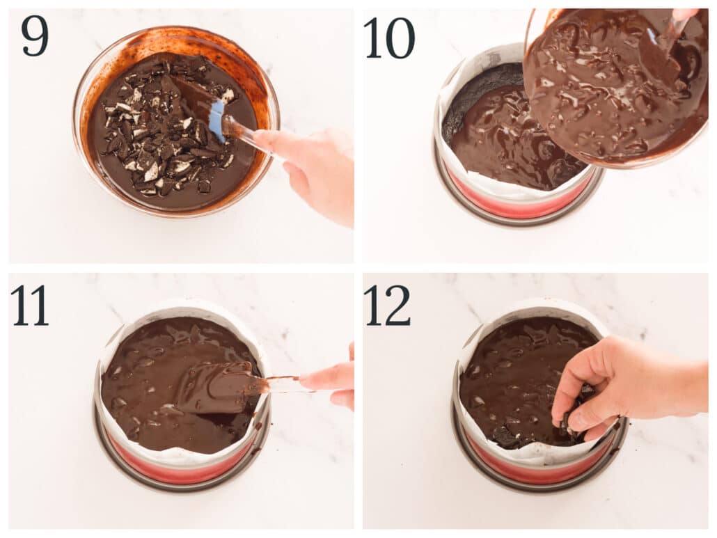 3 Ingredient Oreo Cake 12 Steps add to filling, pour over base top with chopped cookies