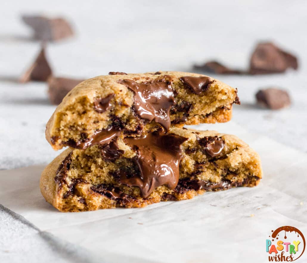 chocolate chunk cookies with melted chocolate pieces
