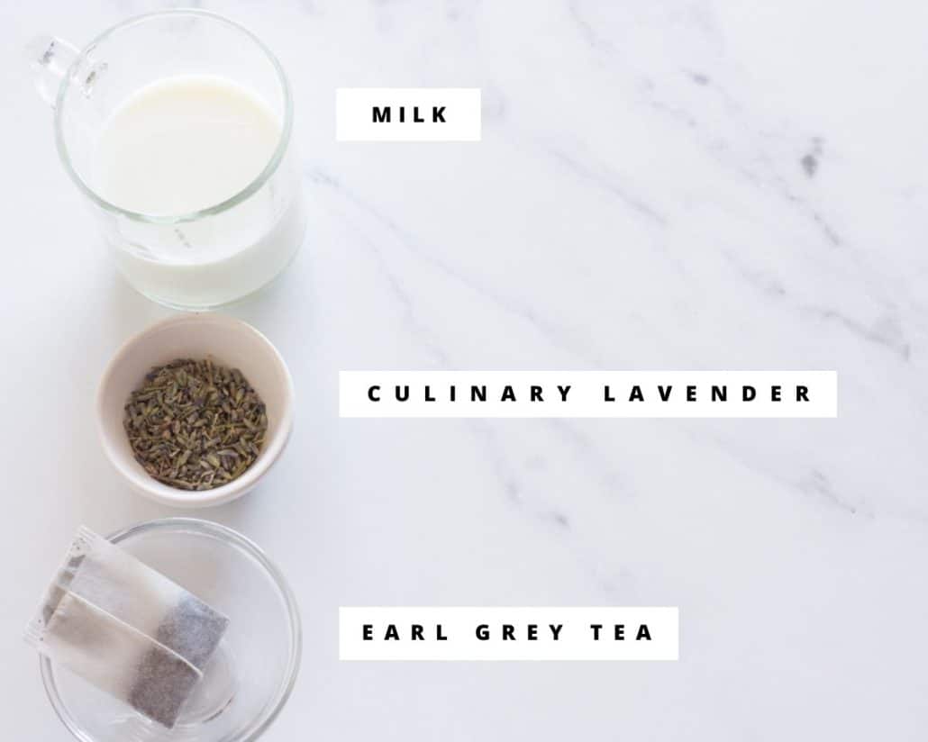 Ingredients for earl grey lavender milk