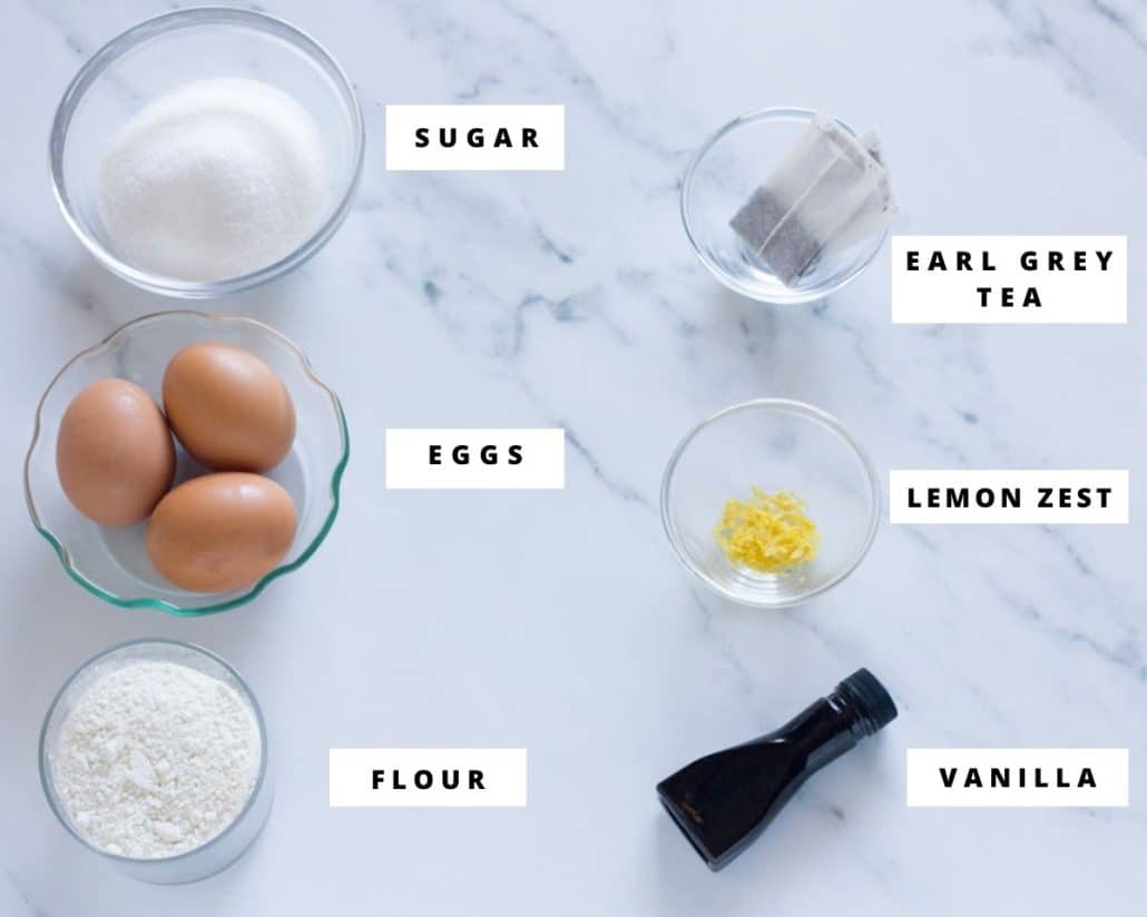 Ingredients for earl grey sponge cake