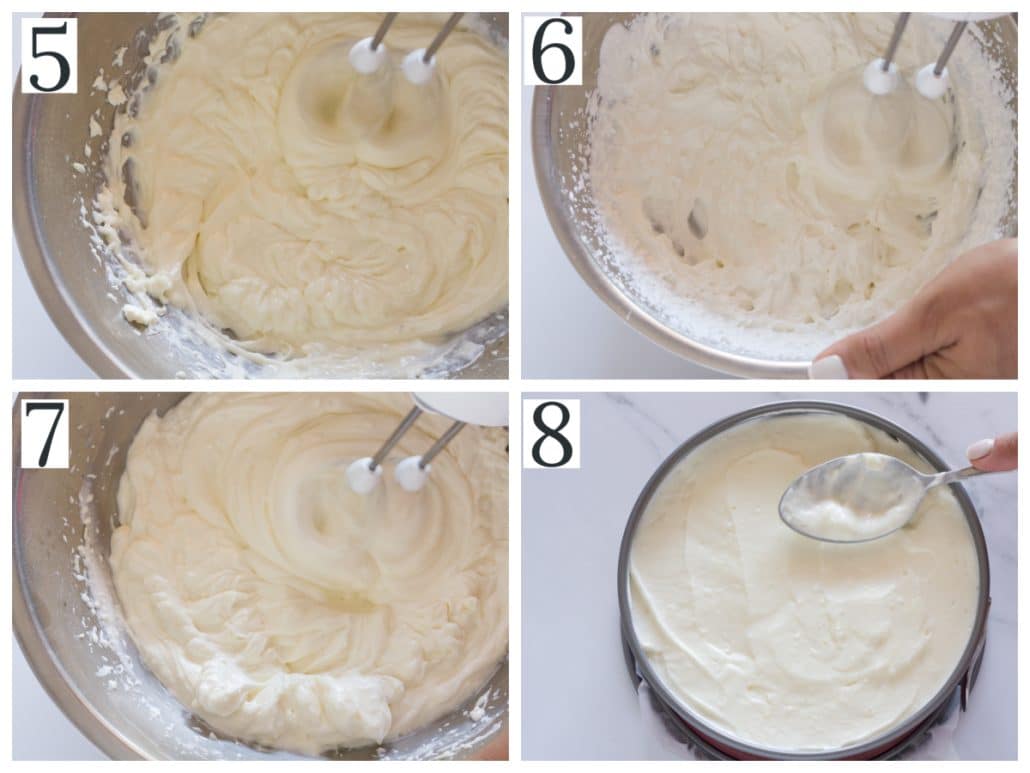 a collage of four photos of making mojito cheesecake filling step 5-8