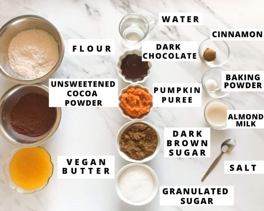 ingredients for vegan pumpkin brownies