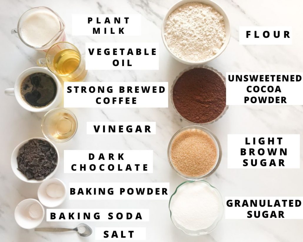 ingredients for chocolate vegan bundt cake