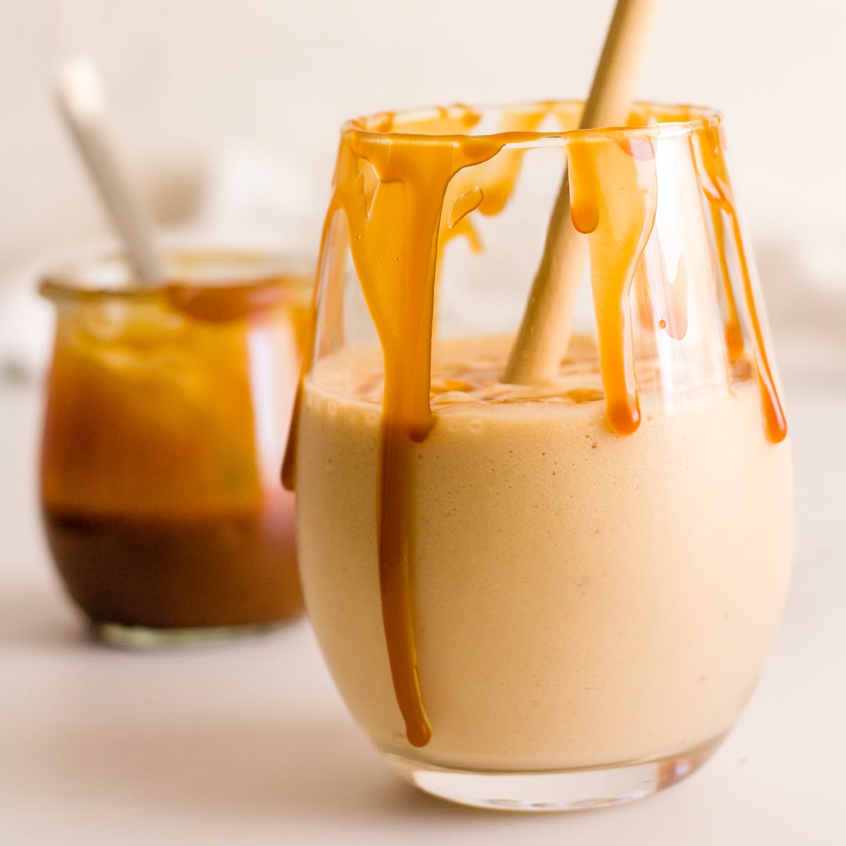 salted caramel smoothie in a glass