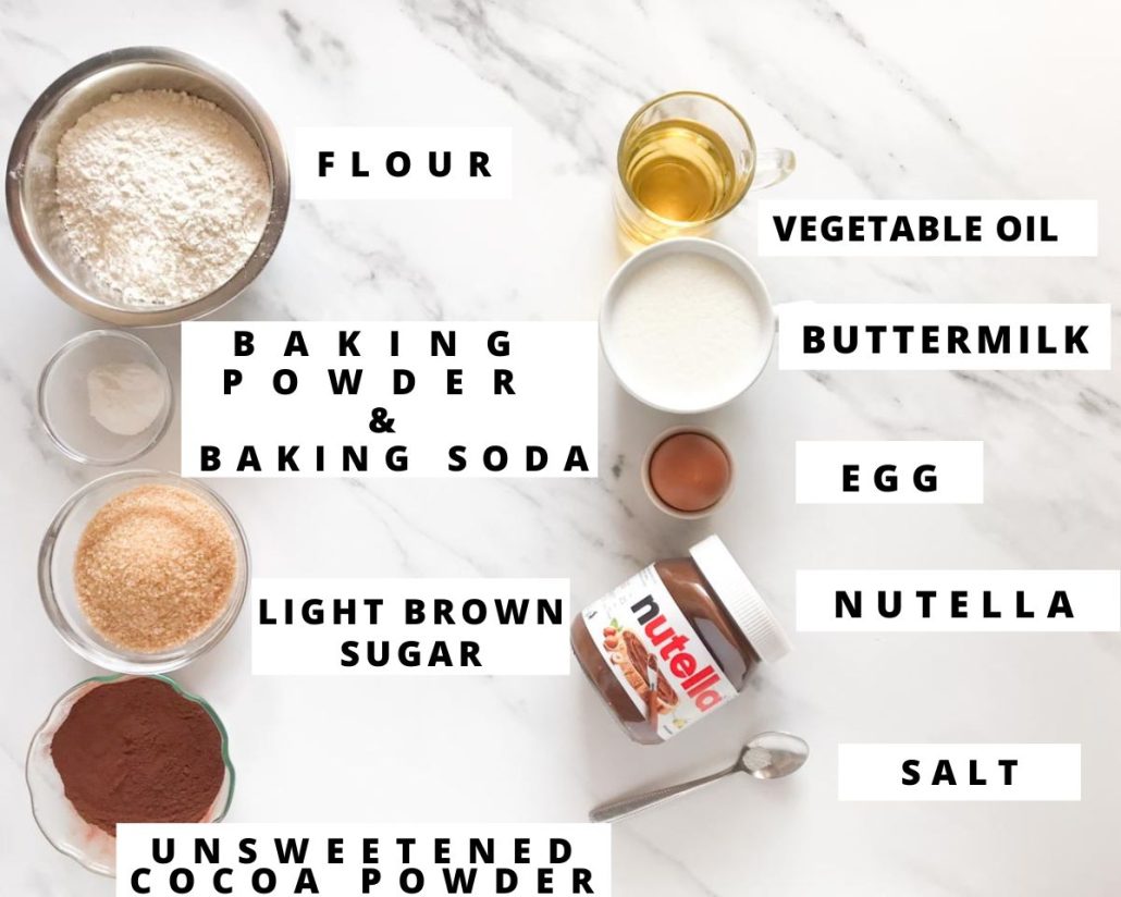 Labeled ingredients for nutella muffins.