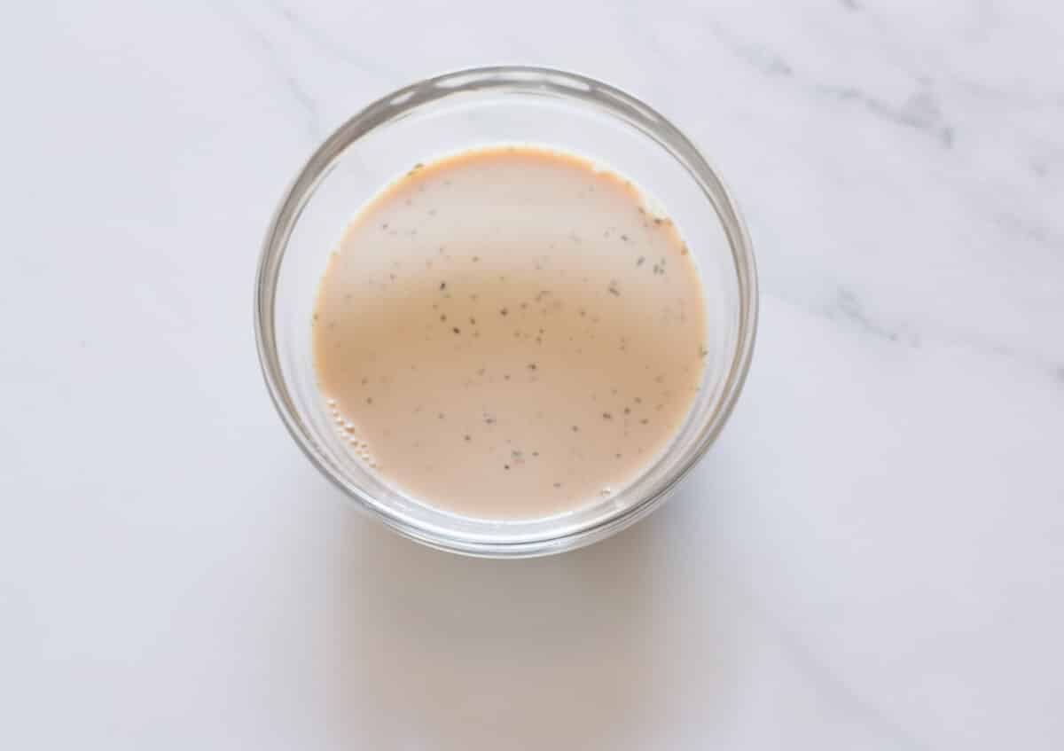 Earl Grey lavender milk in a glass bowl.