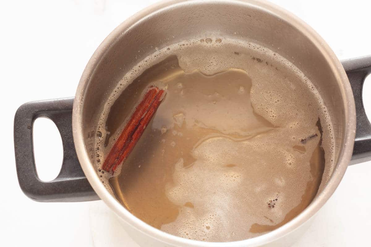 Syrup for karidopita in a saucepan.