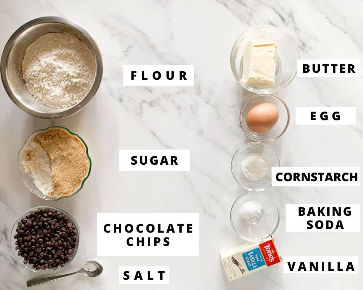 Labeled ingredients for cookie cake.