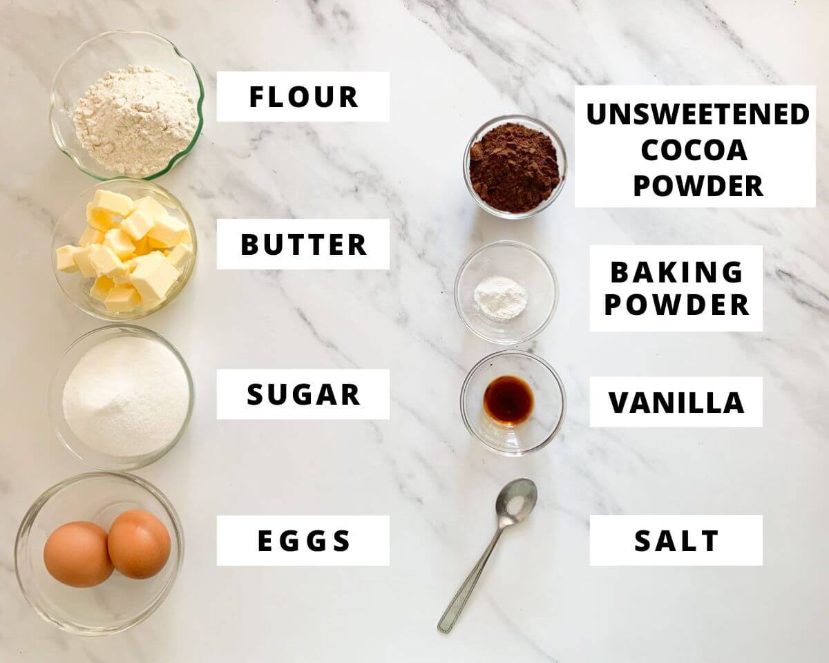Labeled ingredients for Oreo brownie cheesecake base.