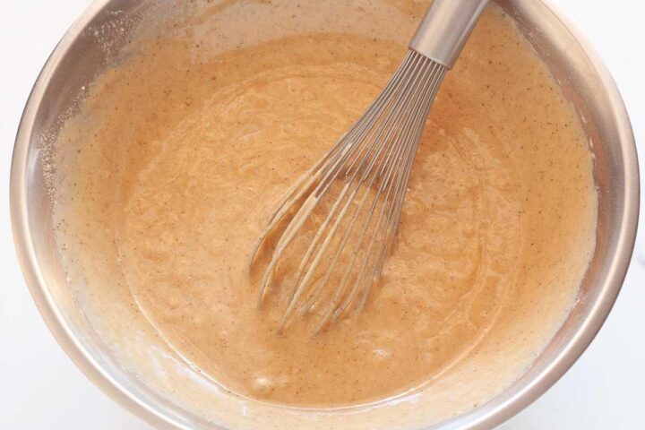 Carrot cake batter after mixing wet and dry ingredients together.