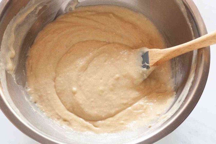 Step 4: Dairy-free blueberry muffin batter mixed until smooth and thick.